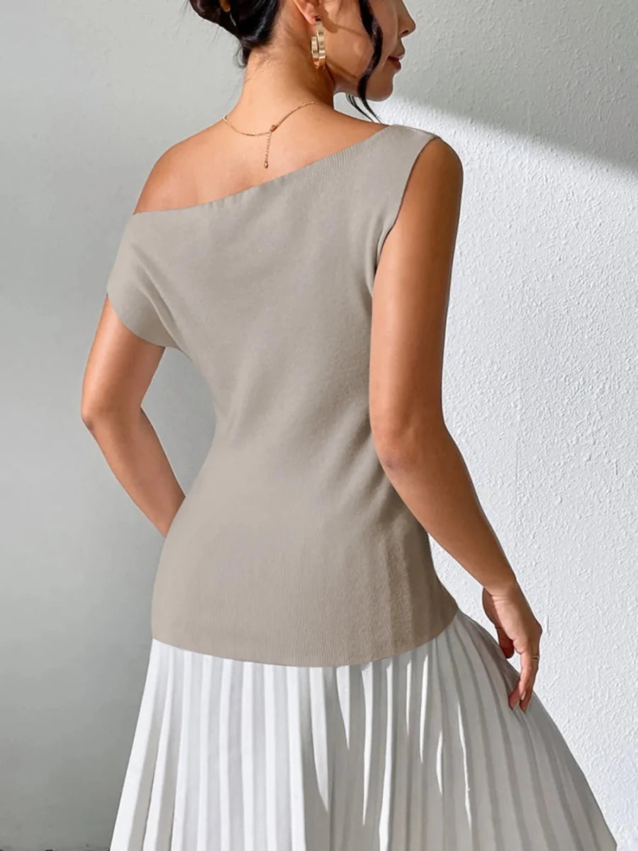 Single Shoulder Short Sleeve Knit Top - The PM Edit