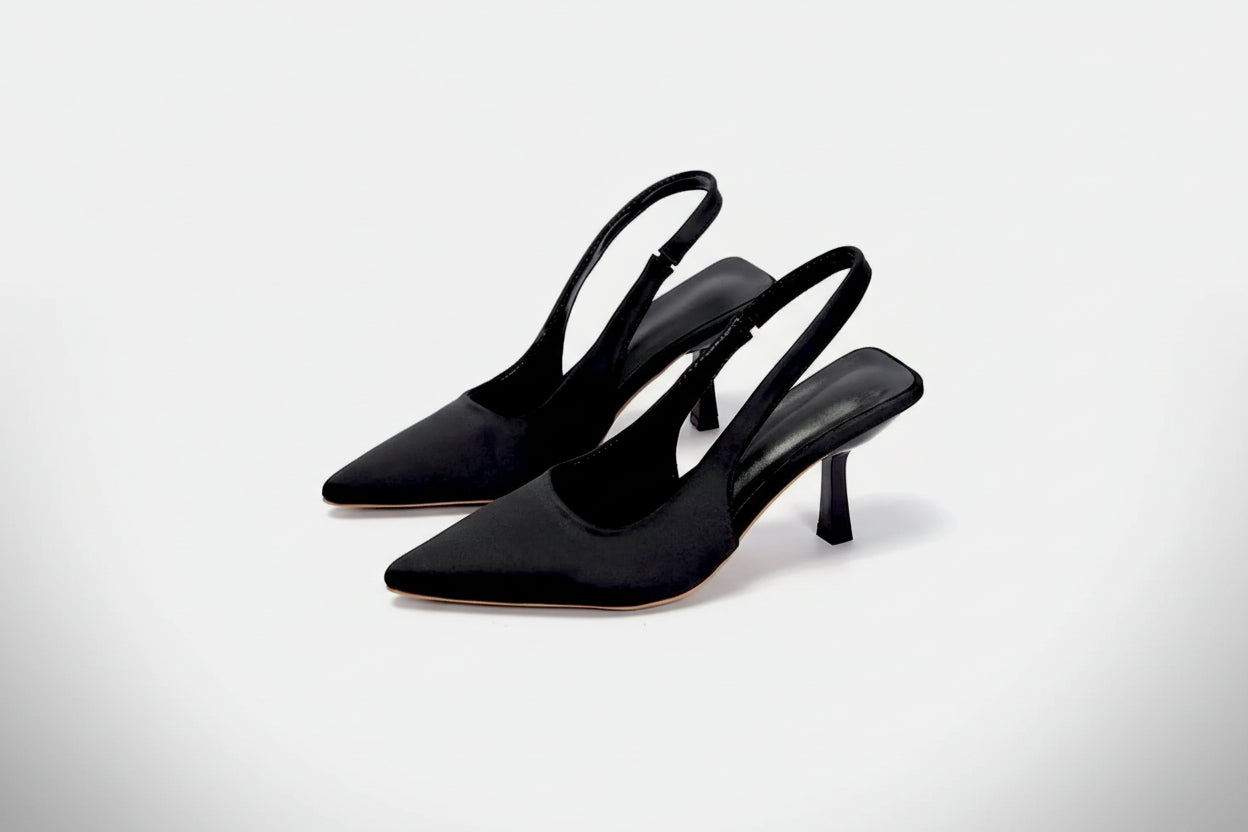 Sculptural Kitten Heel Slingback Pumps | Pointed-Toe Heels in 4 Colors