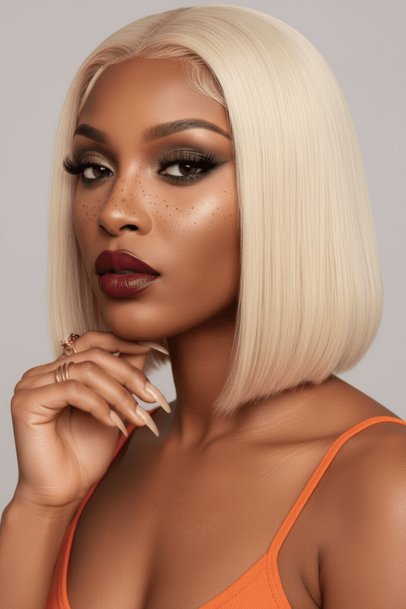 613 Blonde Short Bob Wig Straight | 13x4 Lace Front Bob Wig | 100% Human Hair - The PM Edit
