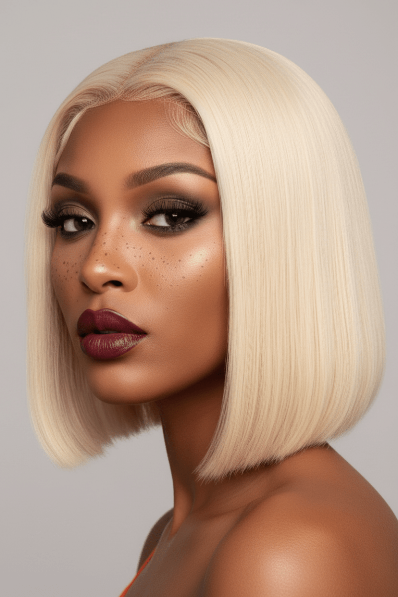 613 Blonde Short Bob Wig Straight | 13x4 Lace Front Bob Wig | 100% Human Hair - The PM Edit