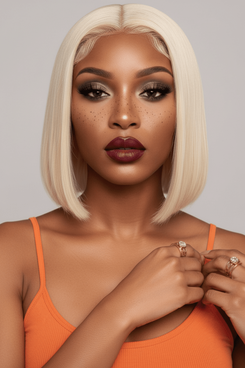 613 Blonde Short Bob Wig Straight | 13x4 Lace Front Bob Wig | 100% Human Hair - The PM Edit