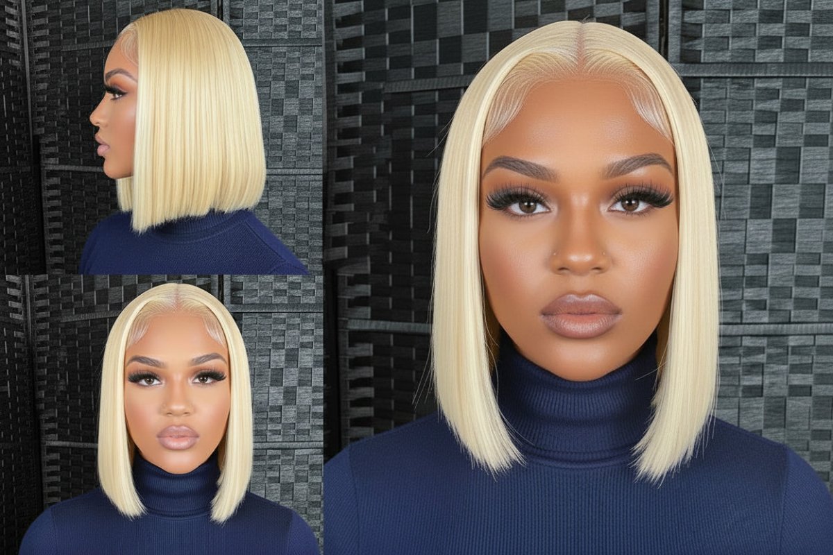 613 Blonde Short Bob Wig Straight | 13x4 Lace Front Bob Wig | 100% Human Hair - The PM Edit