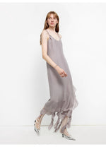 Load image into Gallery viewer, Silk V-Neck Ruffled Draped Twist Strap Summer Dress "Rosy Ombre"
