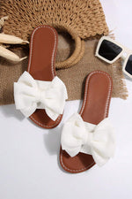 Load image into Gallery viewer, White Bow Decor Flat Slippers
