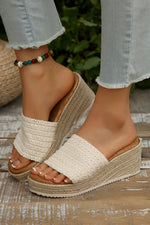 Load image into Gallery viewer, White Boho Woven One Band Wedge Slippers

