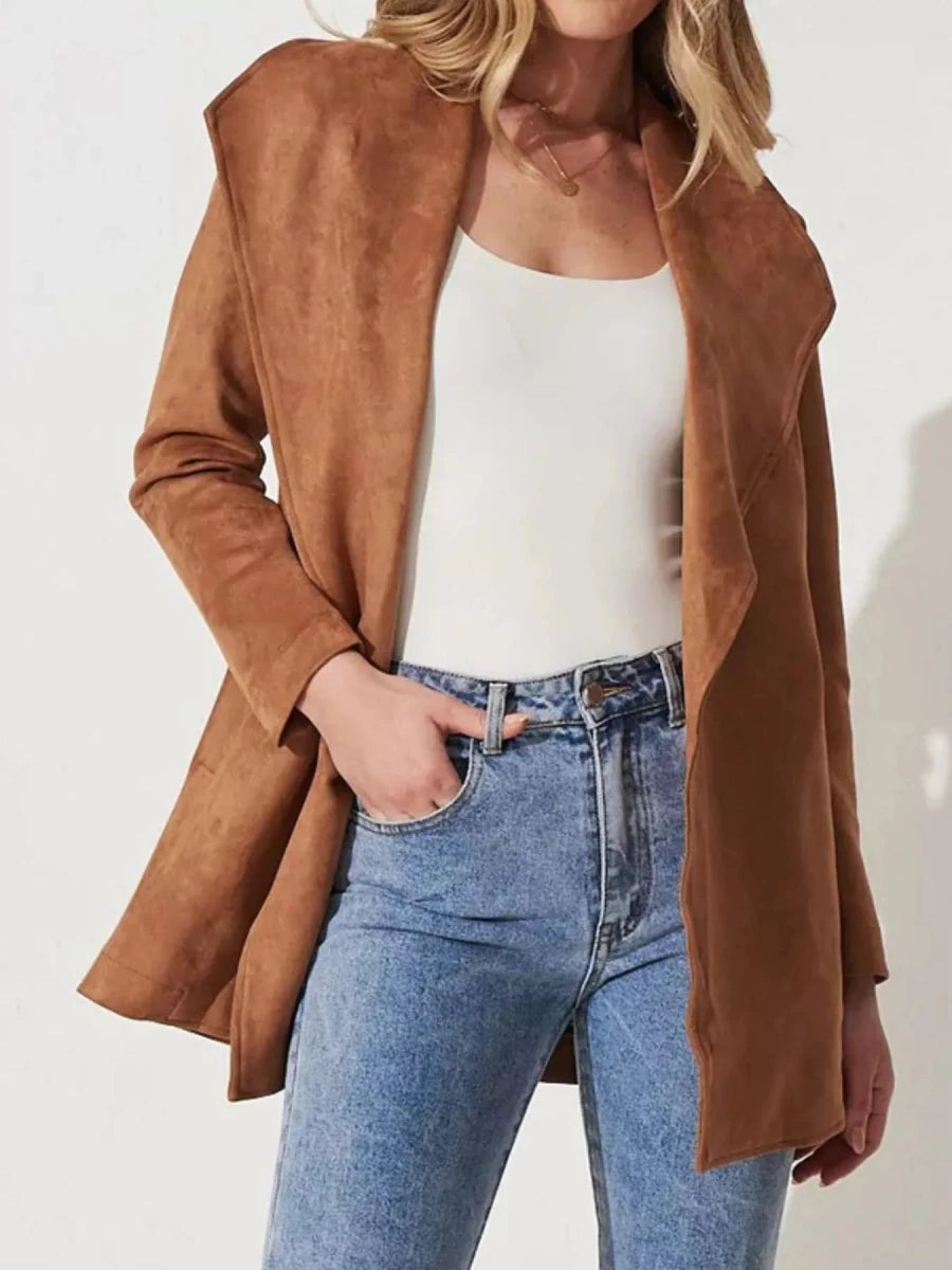 Suede Tie Waist Long Sleeve Outerwear - The PM Edit