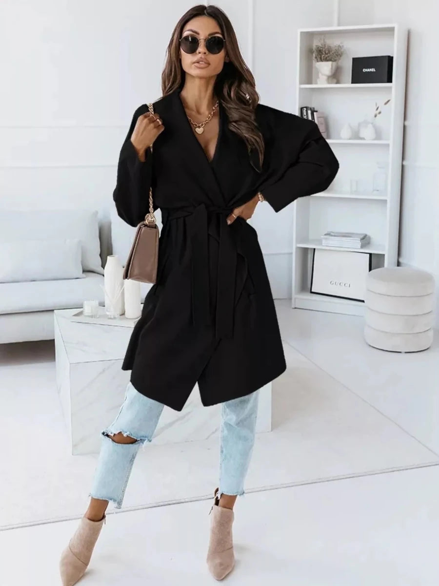 Tie Waist Long Sleeve Outerwear - The PM Edit