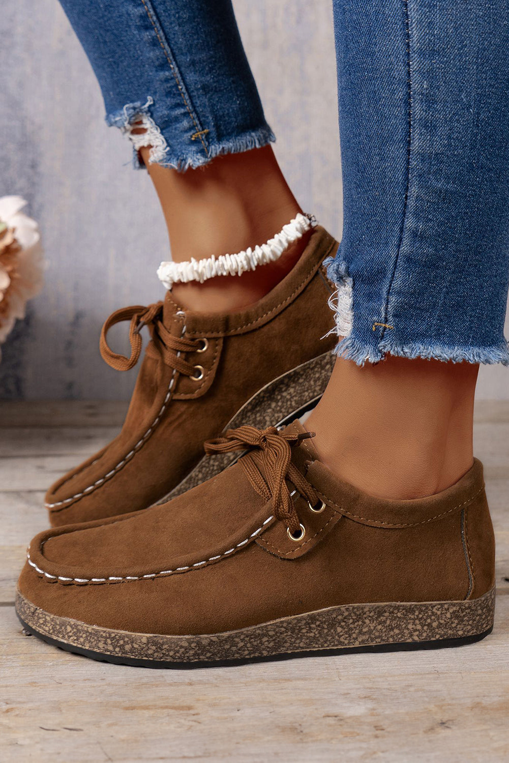Suede Moccasin Lace-Up Flat