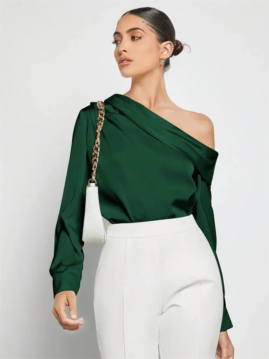 Ruched One Shoulder Long Sleeve Top - The PM Edit
