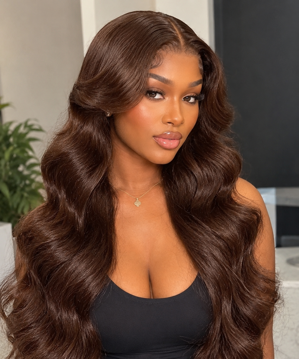 13x6 Straight Chocolate Brown Lace Frontal Wig | HD Lace| 180% Density | 100% Human Hair | Pre Plucked With Baby Hair (Copy)