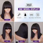 Load image into Gallery viewer, 12 Inch Realistic Yaki Straight Bob With Bangs 2x1 Minimalist Lace Wig 150% Density
