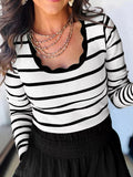 Scalloped Neckline Striped Ribbed Knit Top | The PM Edit - The PM Edit
