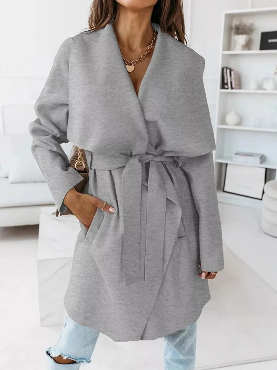 Tie Waist Long Sleeve Outerwear - The PM Edit