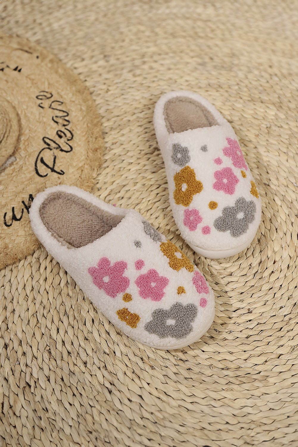 Floral Crochet Bouclé House Slippers | Cozy Fuzzy Slippers with Flower Detail