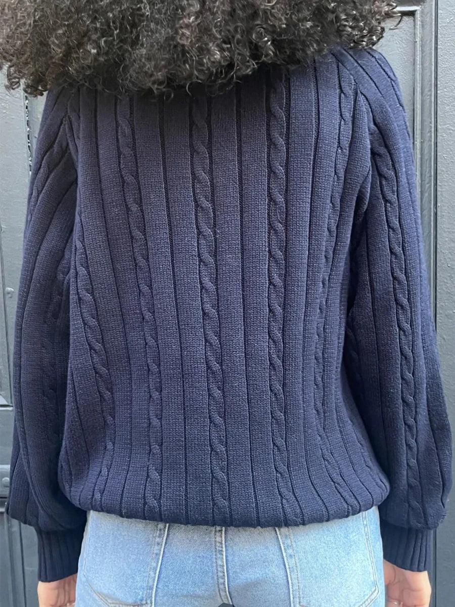 Cable Knit V - Neck Pullover Sweater - The PM Edit