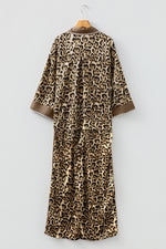 Load image into Gallery viewer, Brown Leopard Collared 3/4 Sleeve Shirt and Loose Pants Two Piece Outfit Set
