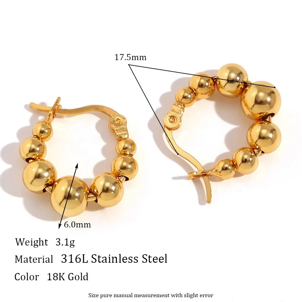 Ball Bead Hoop Earrings | 18K PVD Gold & Silver Stainless Steel Huggie Jewelry