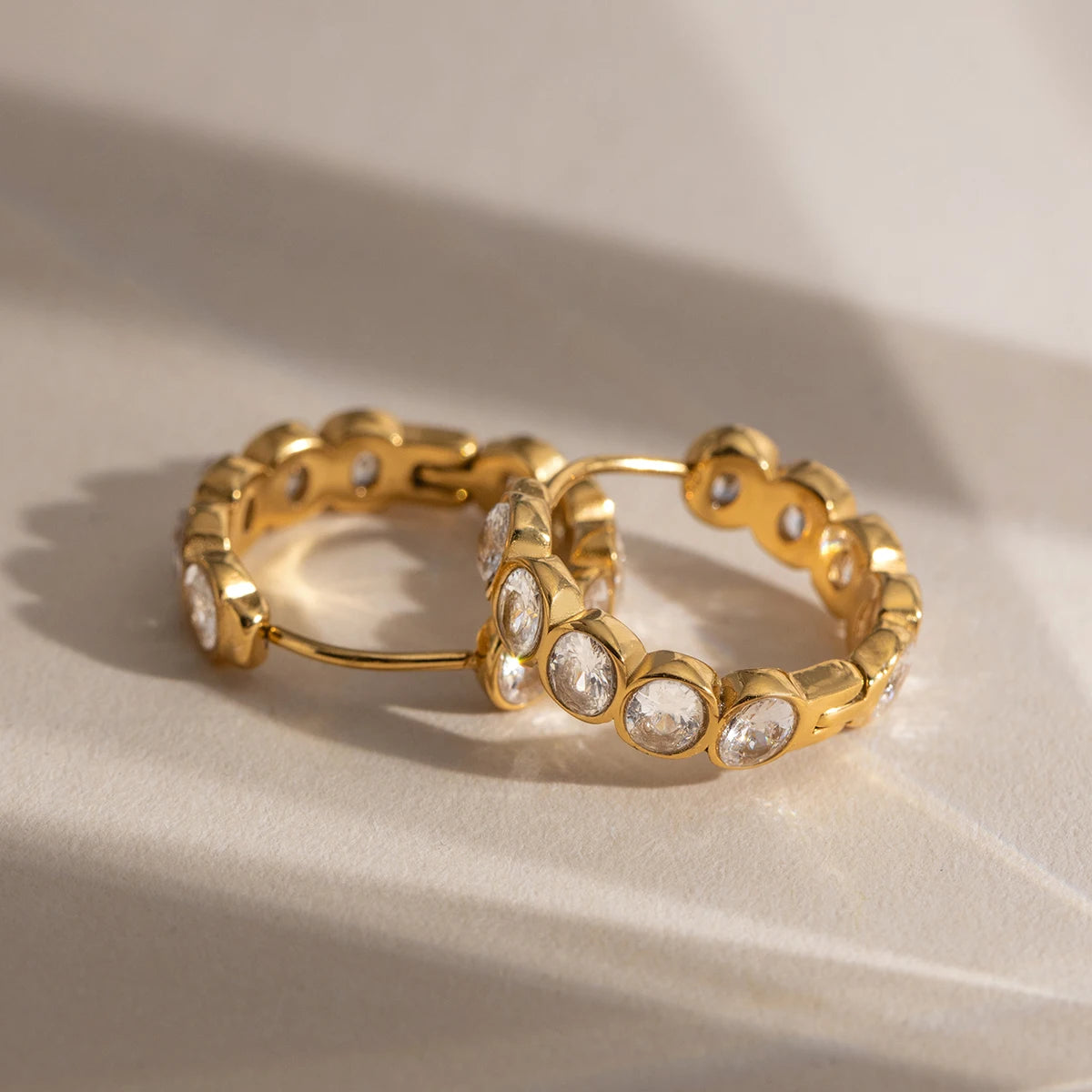 Crystal Bezel Hoop Earrings | 18K Gold Plated | Waterproof & Tarnish-Free