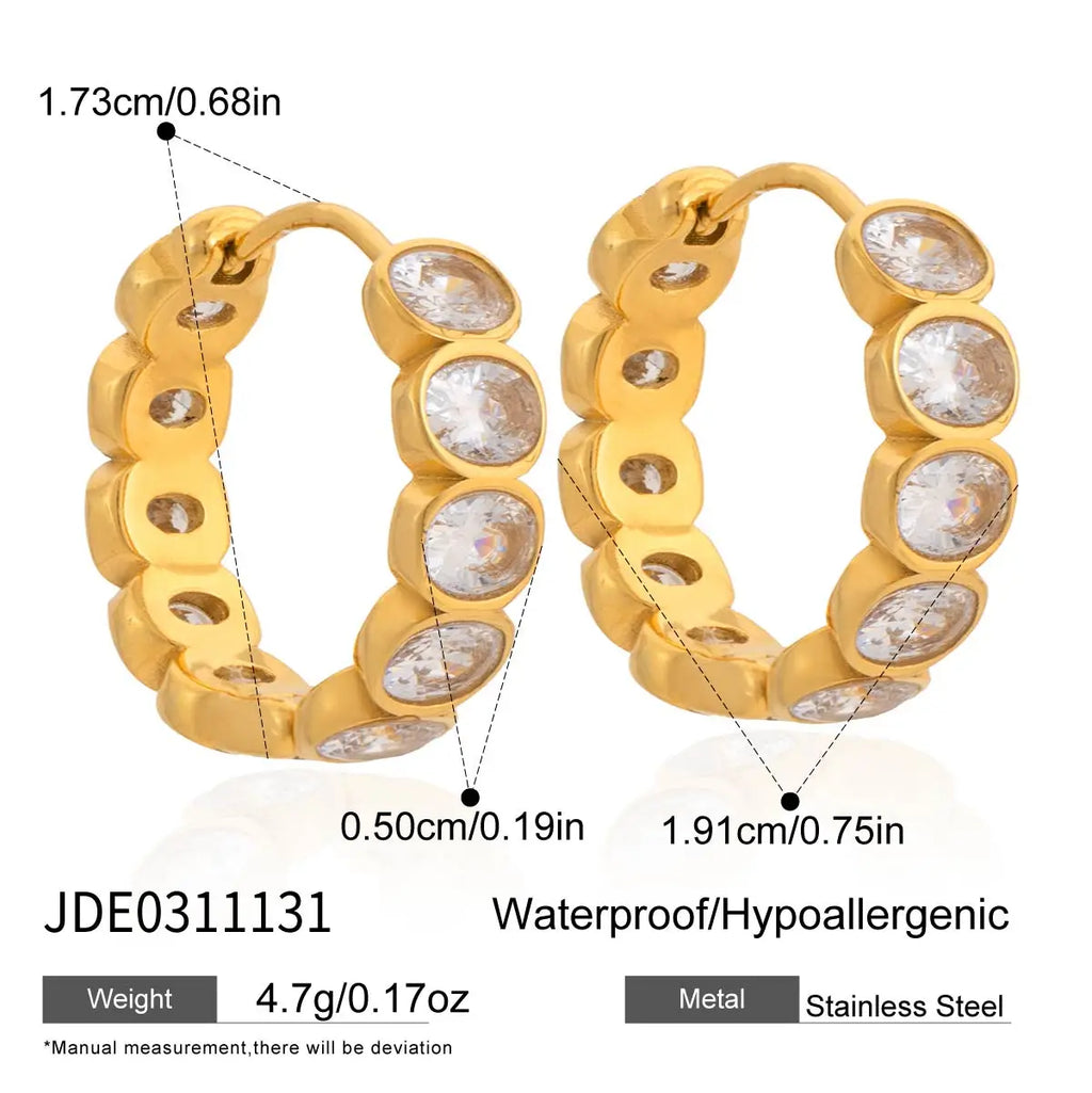 Crystal Bezel Hoop Earrings | 18K Gold Plated | Waterproof & Tarnish-Free