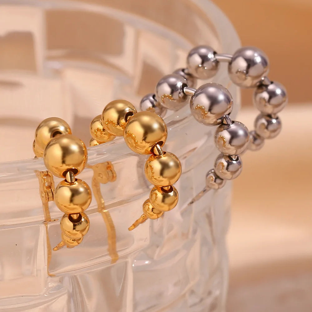 Ball Bead Hoop Earrings | 18K PVD Gold & Silver Stainless Steel Huggie Jewelry