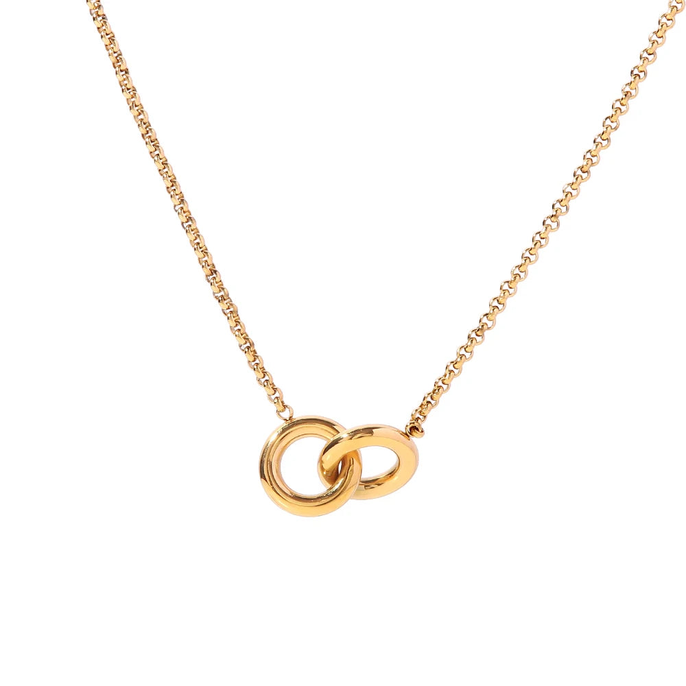 Interlocked Double Ring Pendant Necklace | 18K Gold Plated Stainless Steel Choker