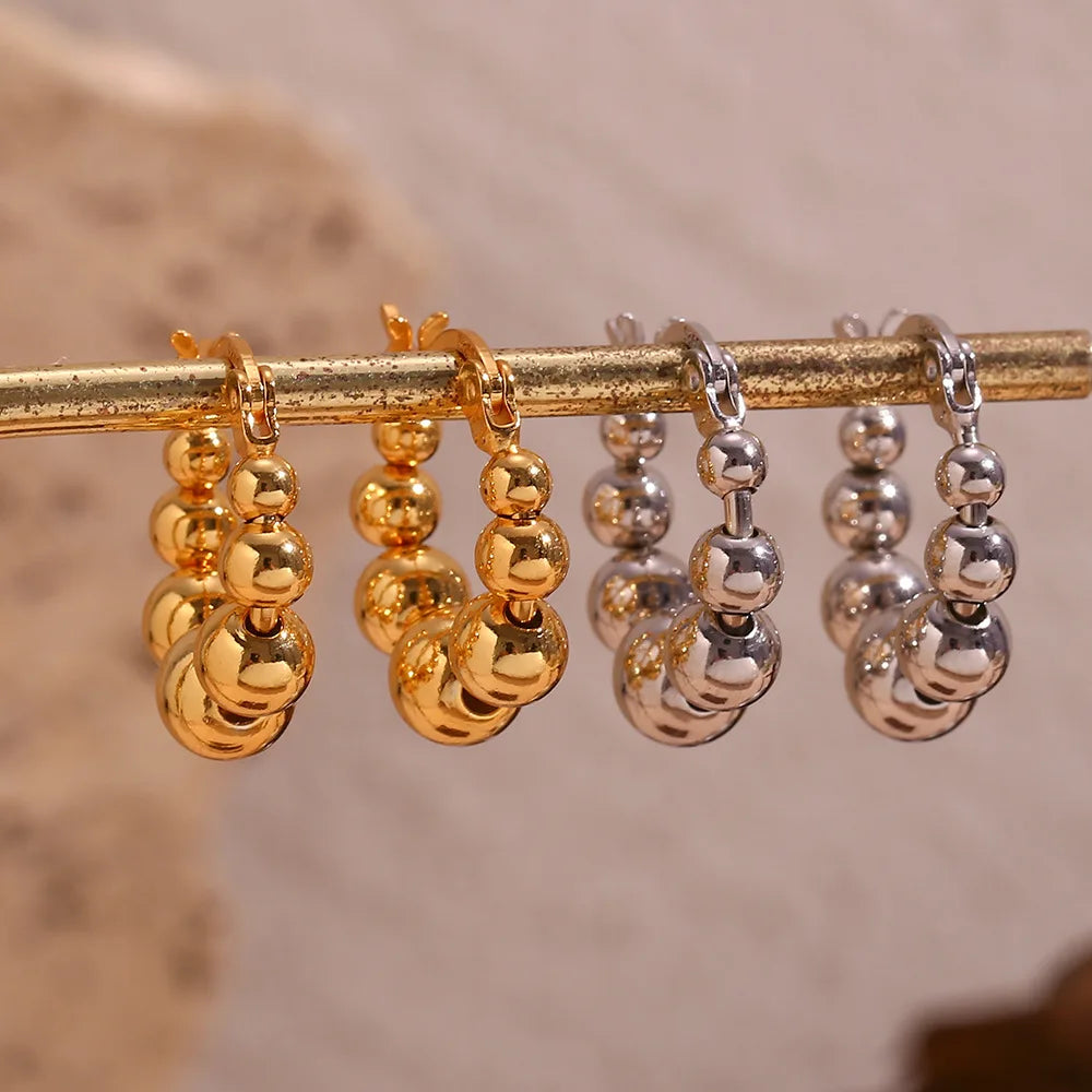 Ball Bead Hoop Earrings | 18K PVD Gold & Silver Stainless Steel Huggie Jewelry