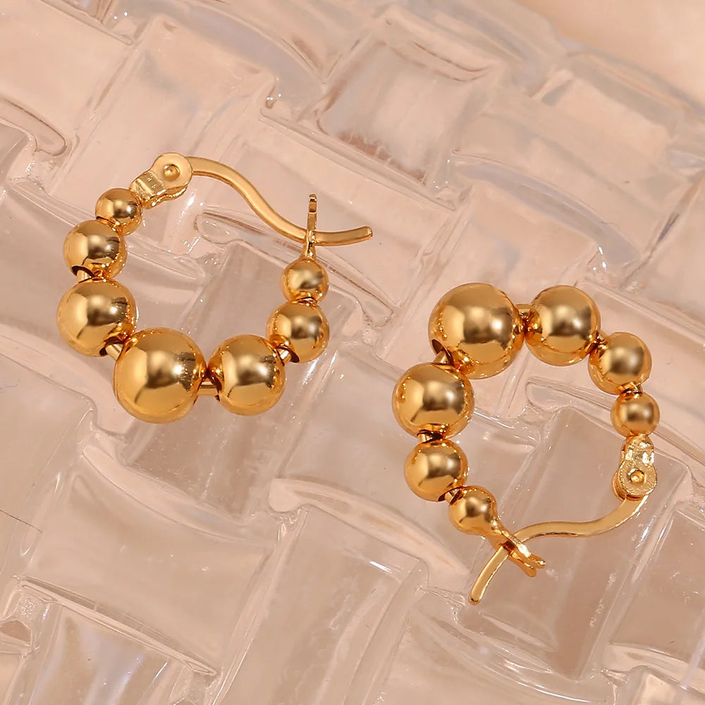 Ball Bead Hoop Earrings | 18K PVD Gold & Silver Stainless Steel Huggie Jewelry