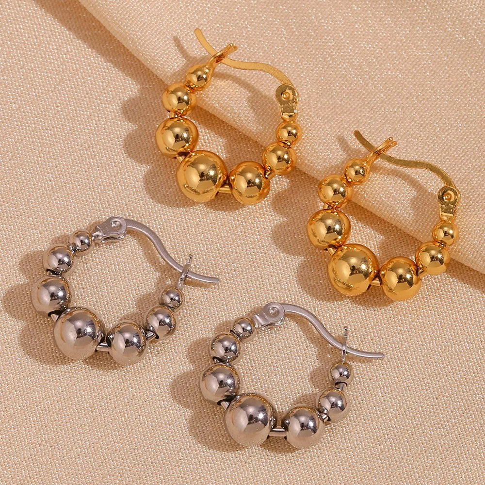 Ball Bead Hoop Earrings | 18K PVD Gold & Silver Stainless Steel Huggie Jewelry