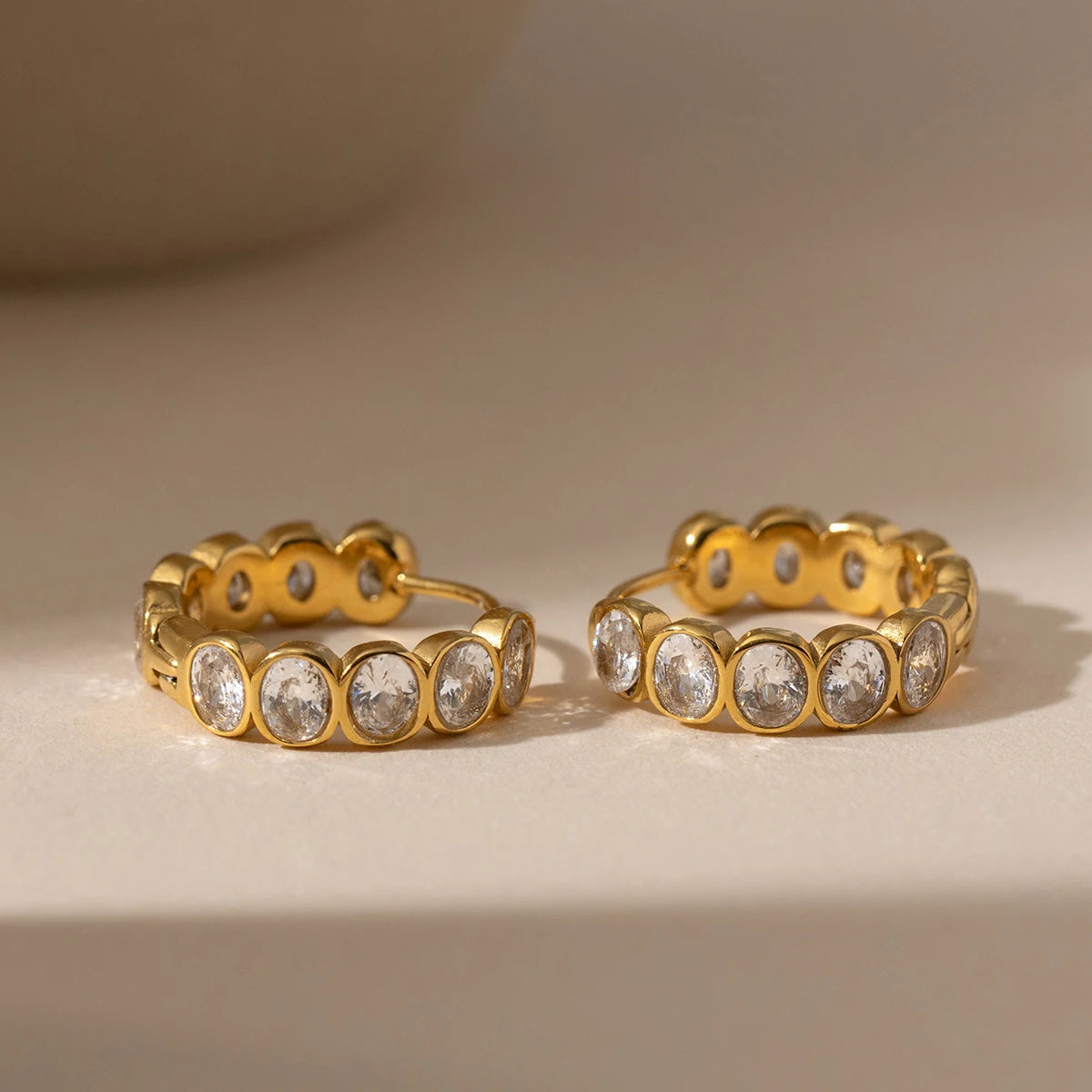 Crystal Bezel Hoop Earrings | 18K Gold Plated | Waterproof & Tarnish-Free