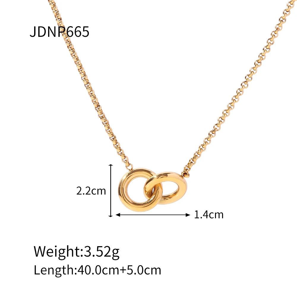 Interlocked Double Ring Pendant Necklace | 18K Gold Plated Stainless Steel Choker
