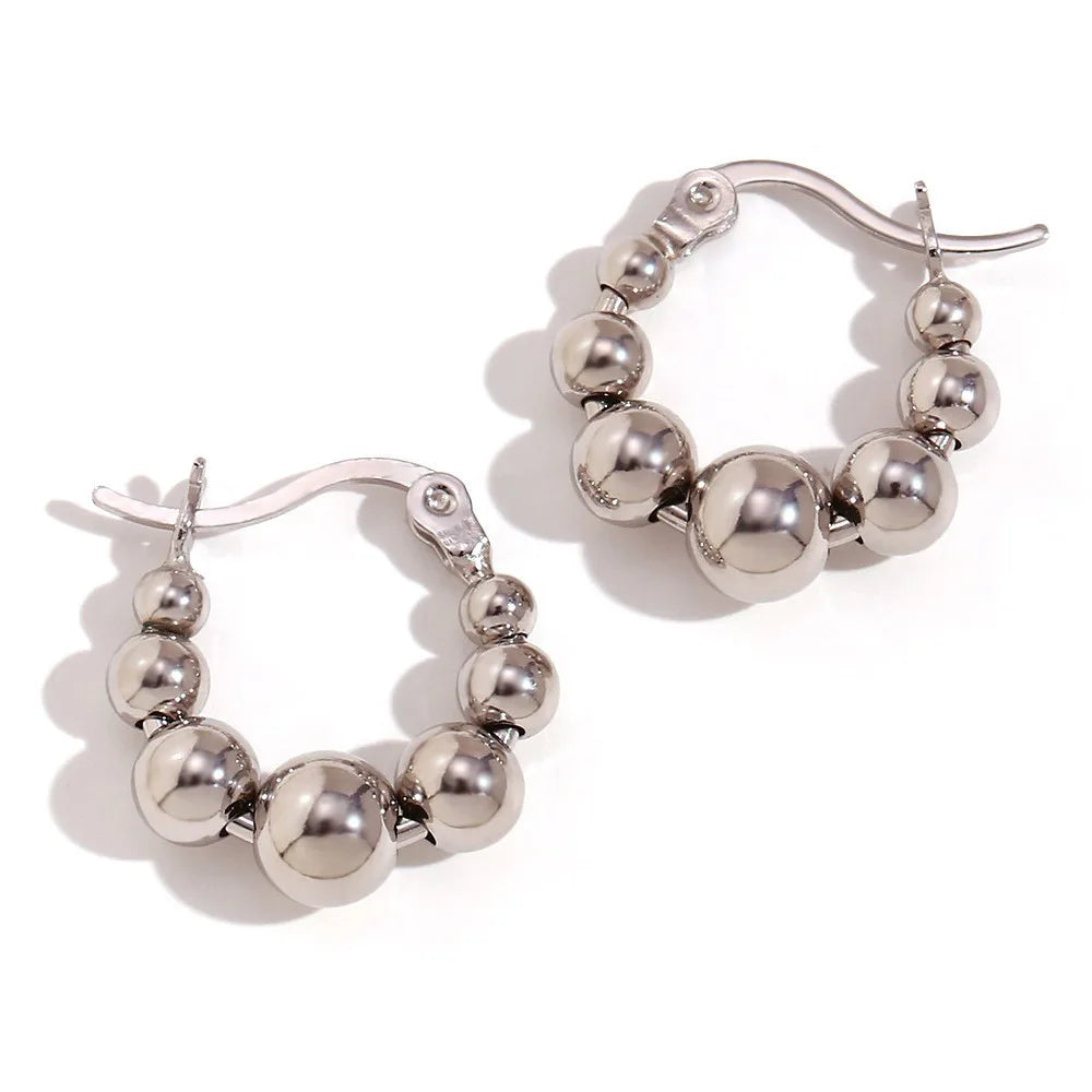Ball Bead Hoop Earrings | 18K PVD Gold & Silver Stainless Steel Huggie Jewelry