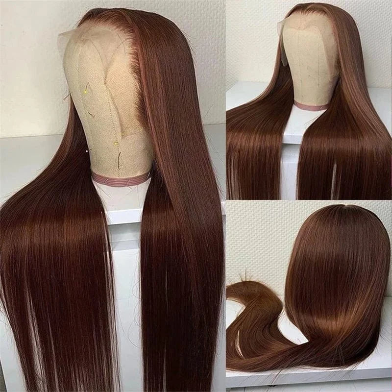 13x6 Straight Chocolate Brown Lace Frontal Wig | HD Lace| 180% Density | 100% Human Hair | Pre Plucked With Baby Hair (Copy)