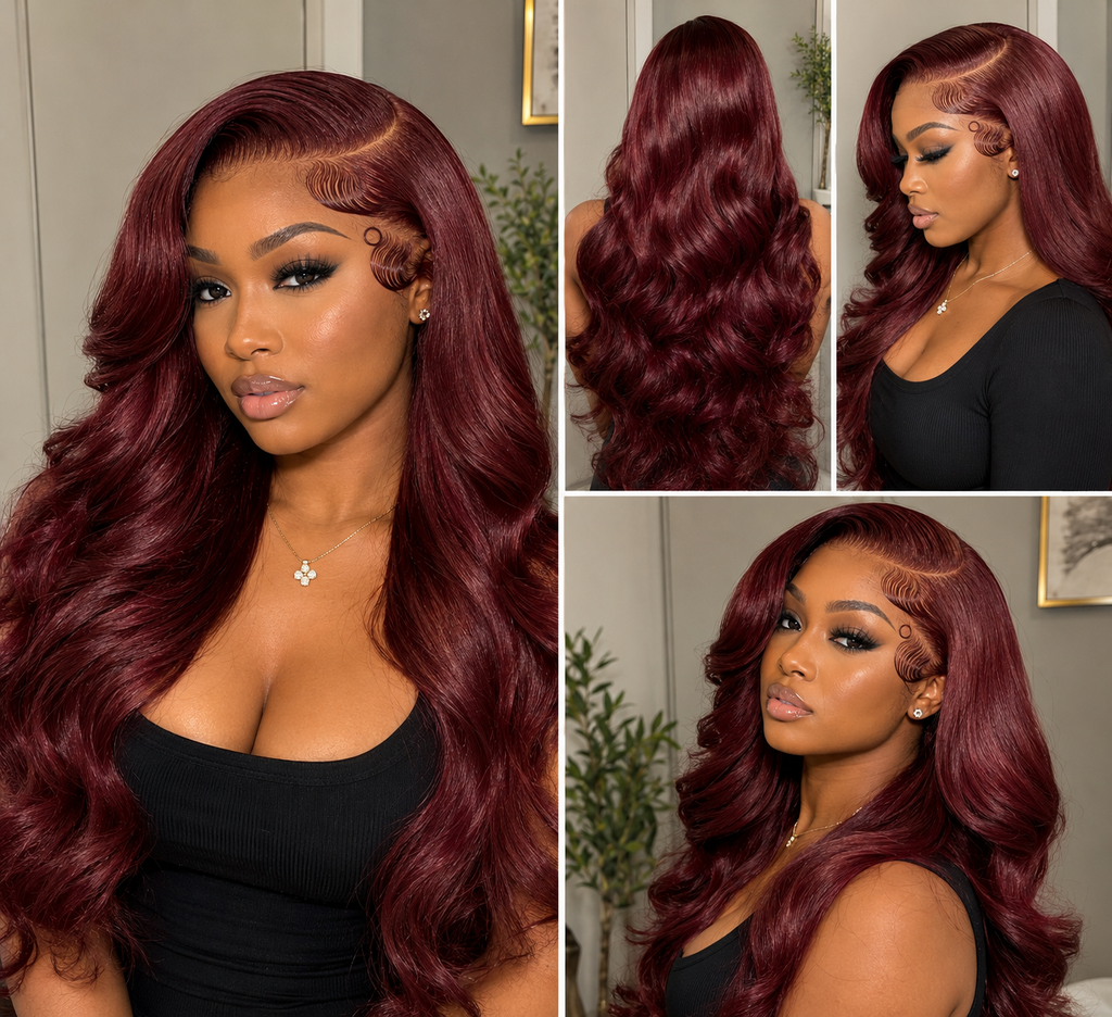 99J Burgundy Body Wave Lace Front Wig | 13x4 HD Lace | 180% & 250% Density | 100% Human Hair