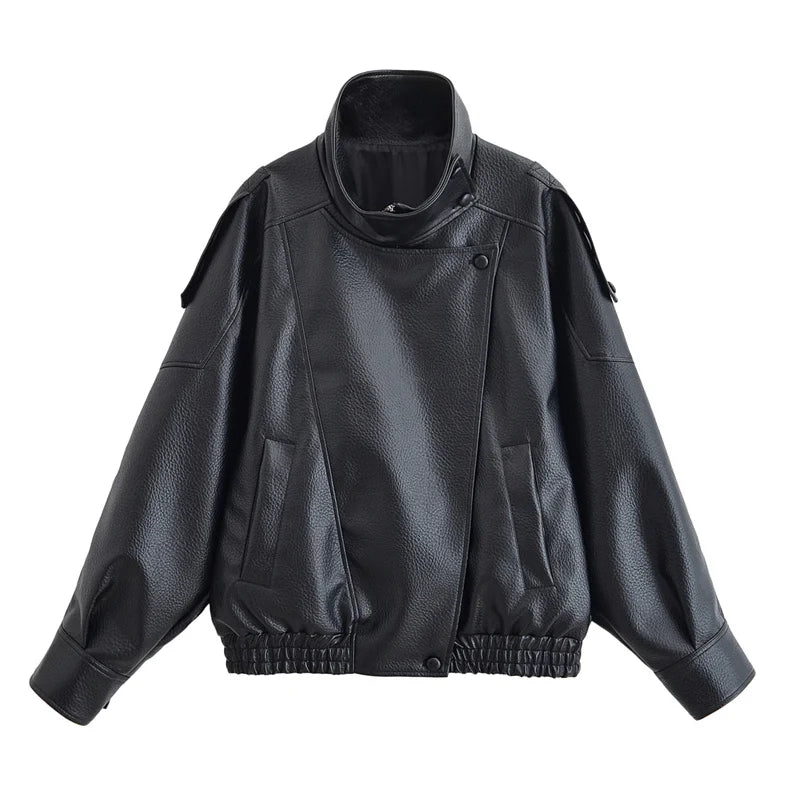 Structured Pebble Faux Leather Jacket Motorcycle Style