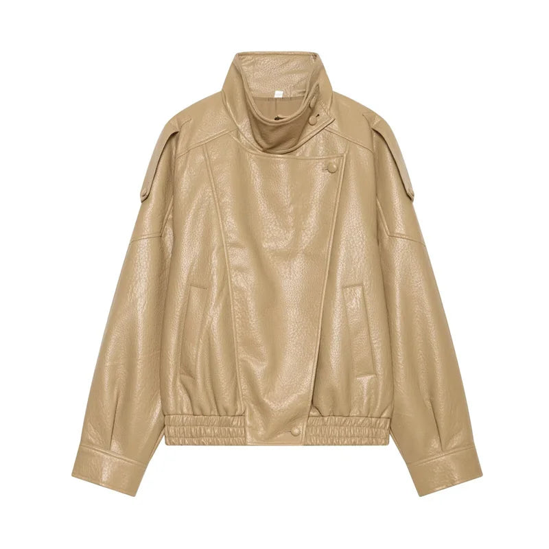 Structured Pebble Faux Leather Jacket Motorcycle Style