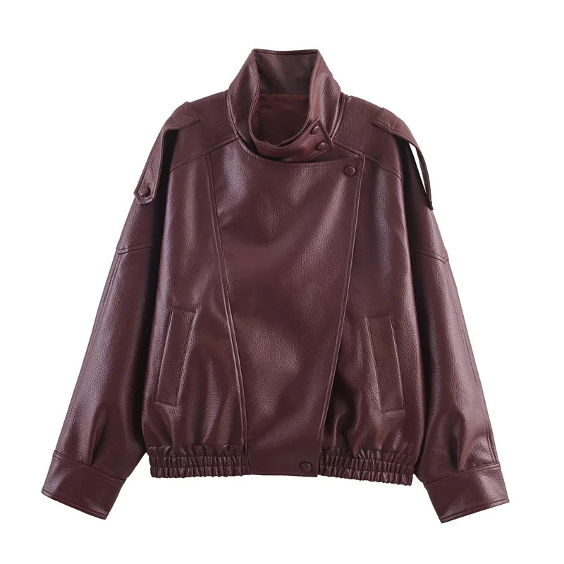 Structured Pebble Faux Leather Jacket Motorcycle Style