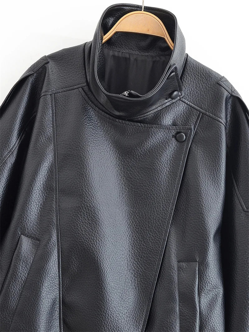 Structured Pebble Faux Leather Jacket Motorcycle Style