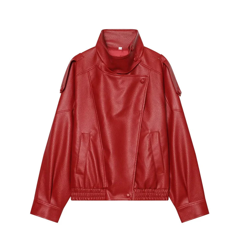 Structured Pebble Faux Leather Jacket Motorcycle Style