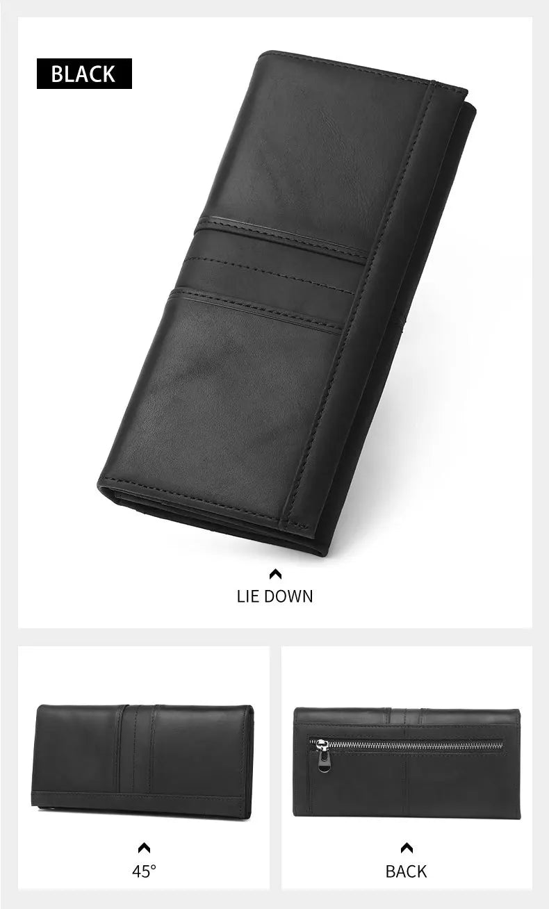 Black leather wallet shown from different angles on a white background