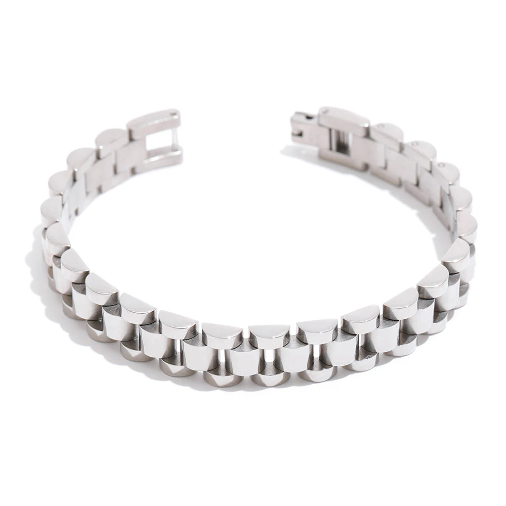 18K PVD Gold Plated Stainless Steel Chain Bracelet - Bold Geometric Link Unisex Wristwear, Non-Tarnish Waterproof Statement Jewelry (18cm & 21cm) | The PM Edit