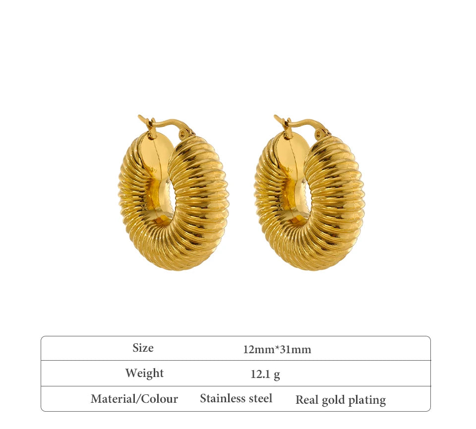 Women's Chunky Ribbed Hoop Earrings | 18K Gold Plated Stainless Steel | Waterproof