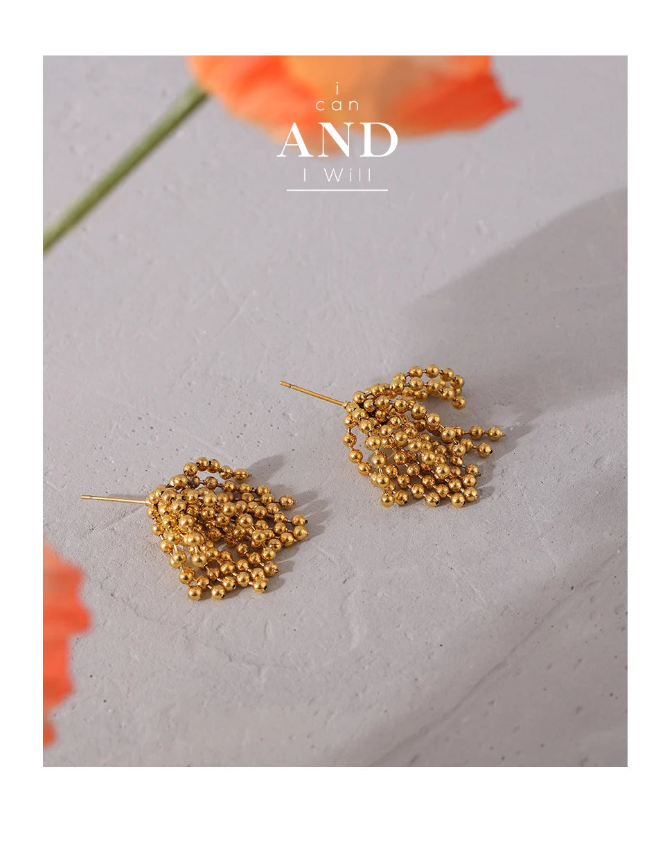 High Quality Gold-Plated Stainless Steel Tassel Stud Earrings