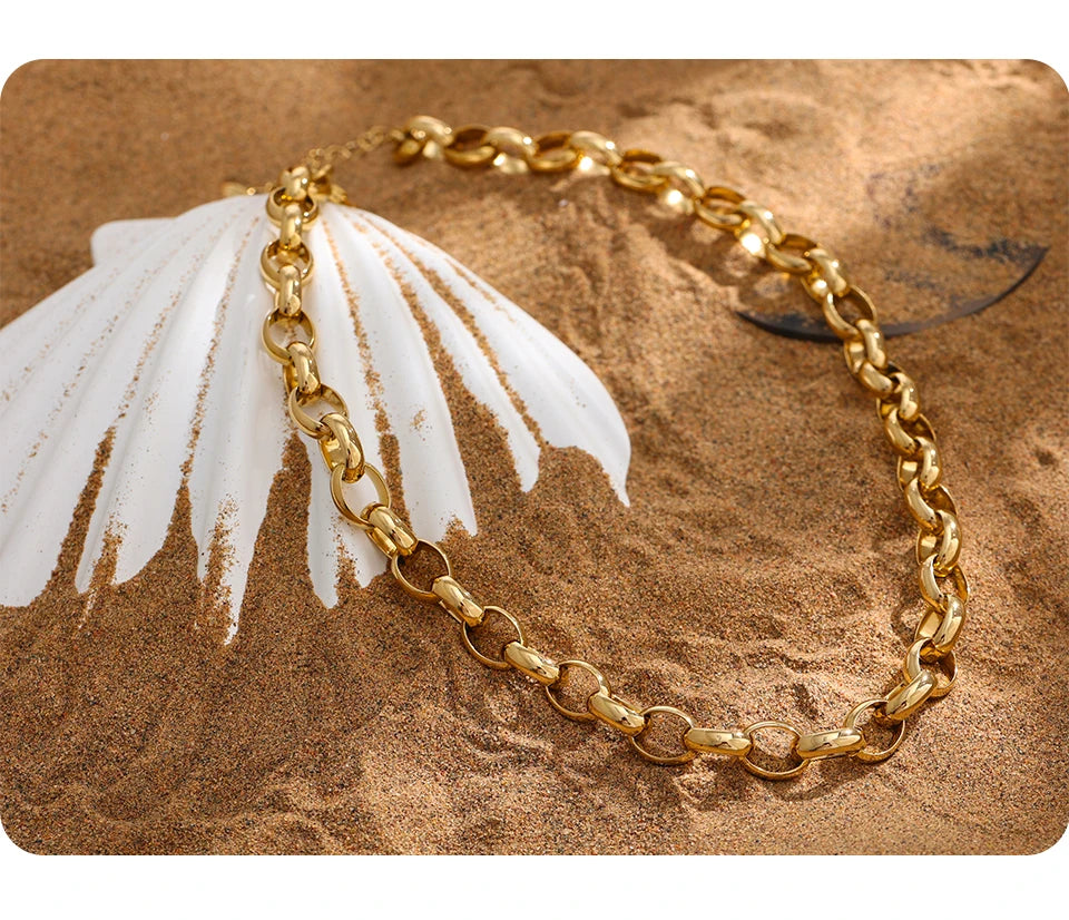 Chunky Gold Belcher Chain Necklace | 18K Gold Plated Stainless Steel Statement Jewelry