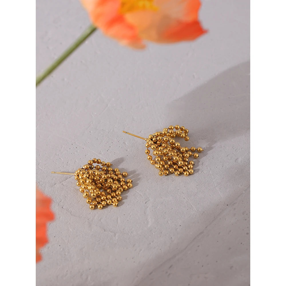 High Quality Gold-Plated Stainless Steel Tassel Stud Earrings