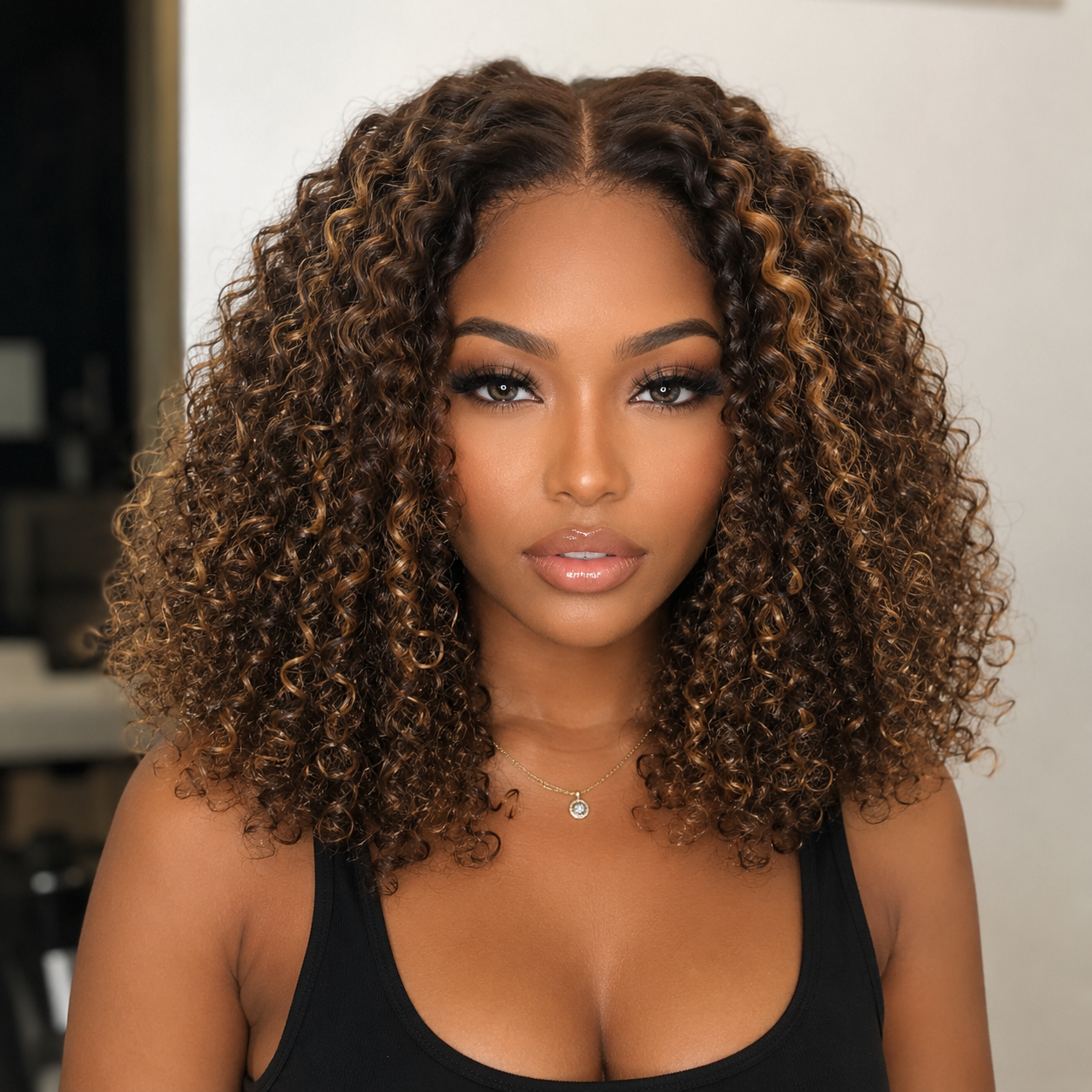 14 Inch P4/27 Kinky Curly 5x5 Lace Closure Wig | Honey Highlight 150% Density