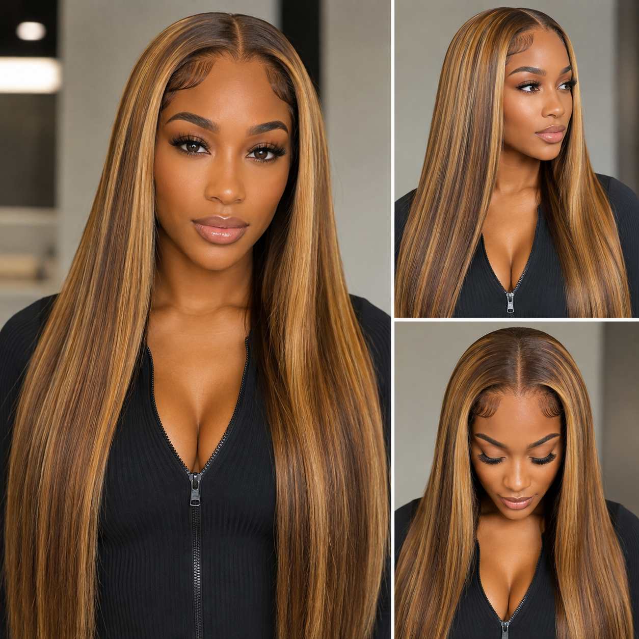 5x5 P4/27 Honey Blonde Ombre Highlight HD Lace Front Wig | 180% Density | 100% Human Hair