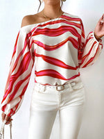 Load image into Gallery viewer, Off-Shoulder Wavy Stripe Short Sleeve Top
