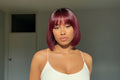 10 Inches Reddish Purple Layered Cut Yaki Straight #99J Lace Bob Wig With Bangs