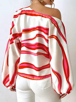 Load image into Gallery viewer, Off-Shoulder Wavy Stripe Short Sleeve Top
