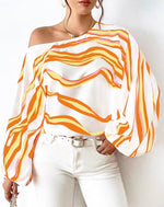 Load image into Gallery viewer, Off-Shoulder Wavy Stripe Short Sleeve Top
